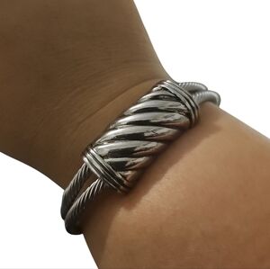Silver Double Twisted Cable Cuff Bracelet